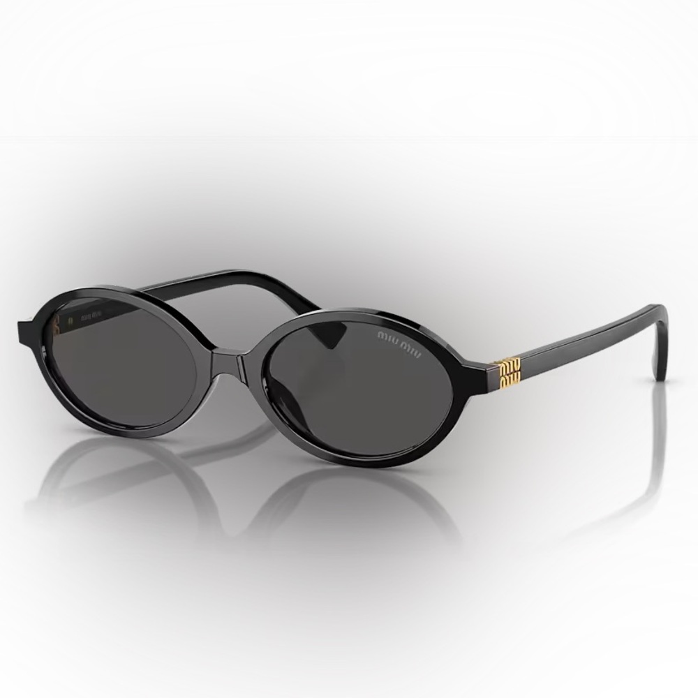 Miu Miu Black Oval Sunglasses with Gold Temple Accent